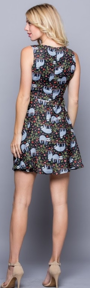 Sloth print skater dress with pockets - Picture 2 of 7